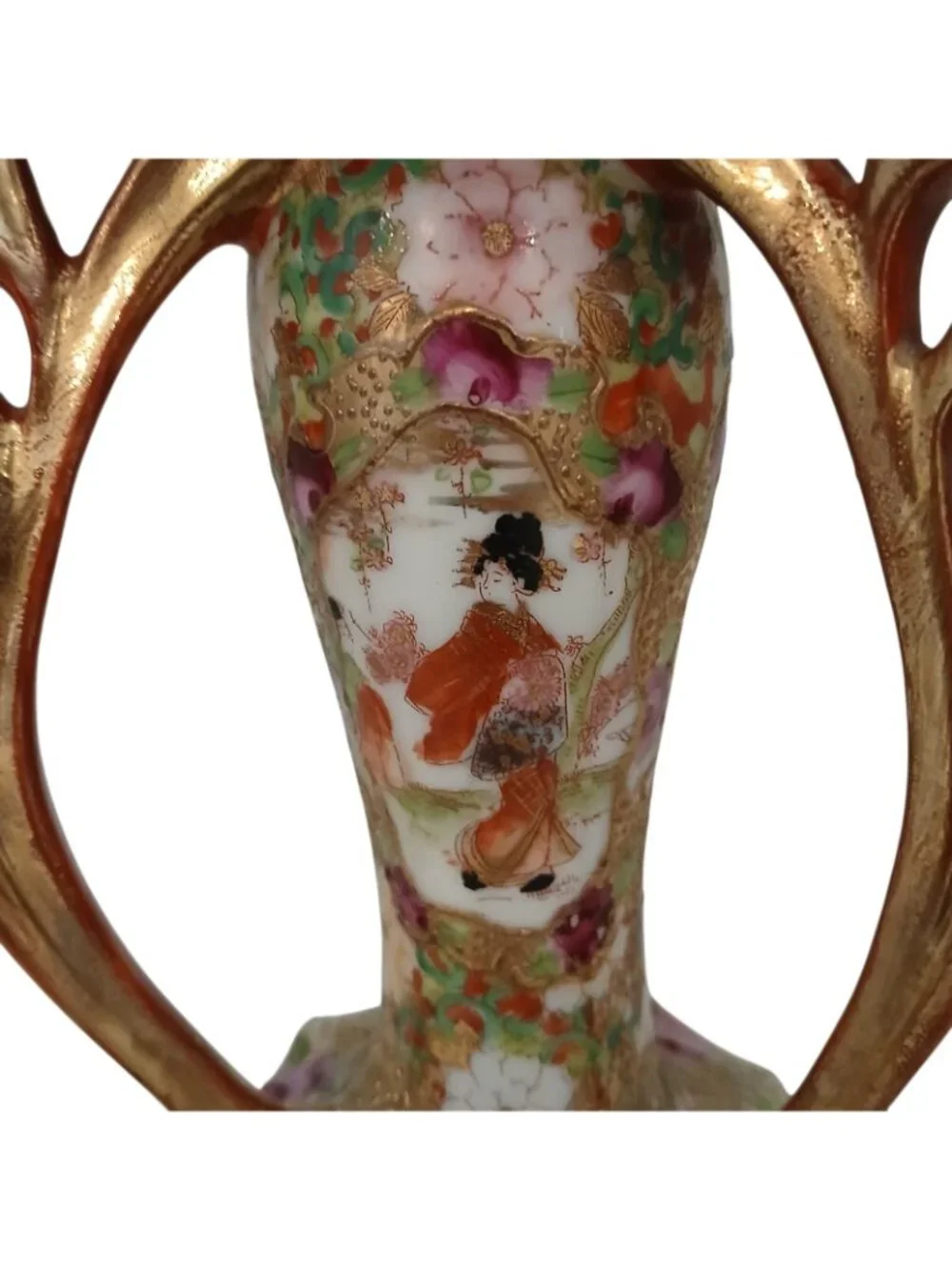 Rare Japanese Satsuma Revival Posy Vase Gilt & Hand Painted Scenes, c.1900–1920